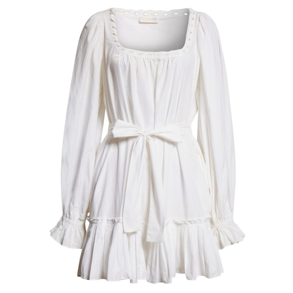 Ramy Brook Kayleigh Mini Dress Belted Ruffle Hem Cotton White XXS NWT - Picture 4 of 16